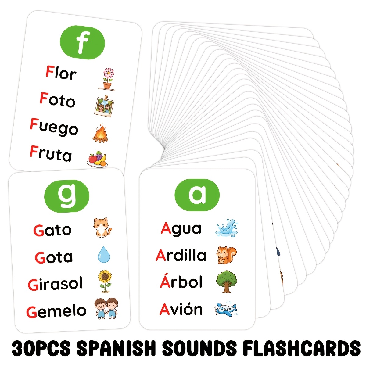 TEMU 30 tarjetas didácticas de pronunciación del alfabeto español para principiantes - Tarjetas de aprendizaje de fonética española con gráficos de