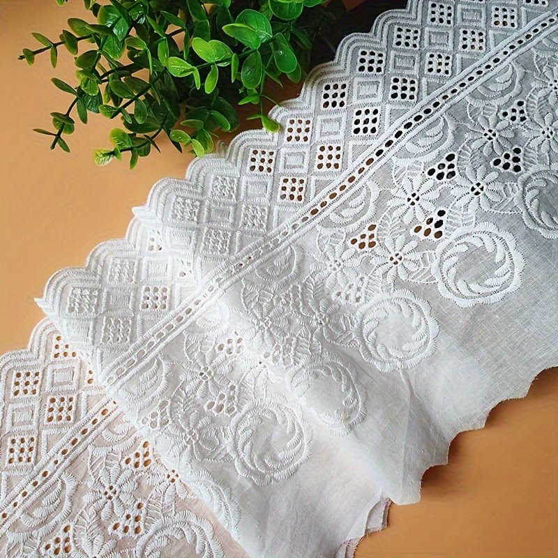 

White Cotton Embroidery Lace Trim, 19cm Width By 1 Yard, Floral Pattern Eyelet Lace Ribbon For Diy Craft, Sewing And Apparel Accessories