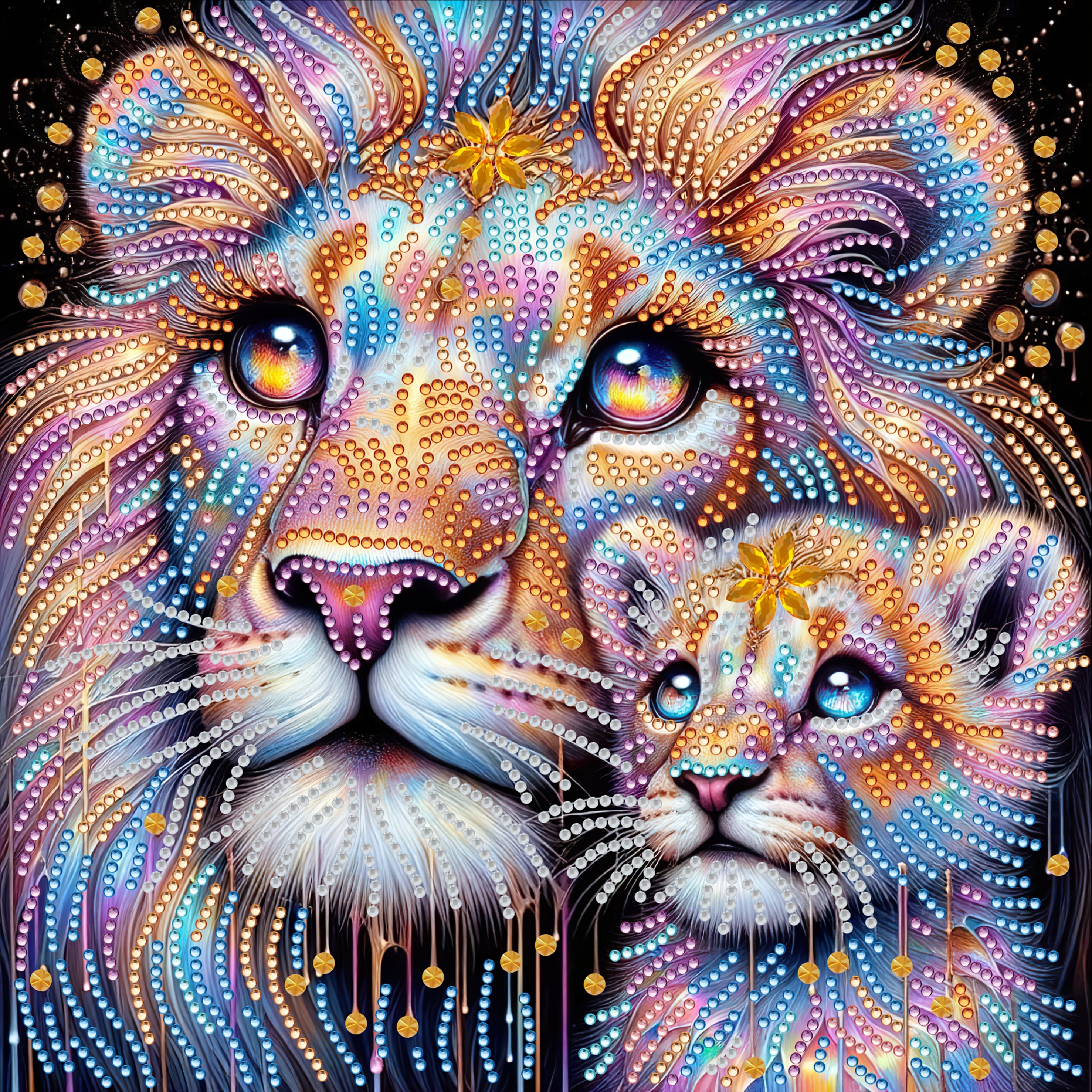 

1pc Vibrant Lion & Cub Diy 5d Diamond Painting Kit For Beginners - Special Shaped Crystals, Drill Mosaic Canvas, - Ideal For Home Wall Art & Creative Inspiration