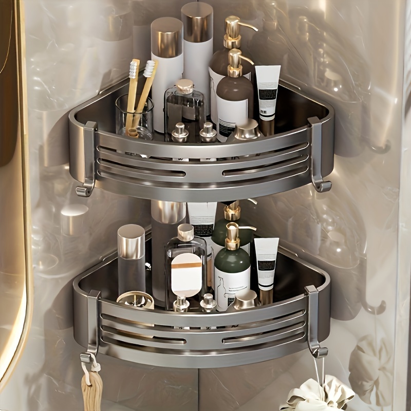 

Space-saving Aluminum Corner Storage Rack - Wall Mount, No Drill Installation For Organization