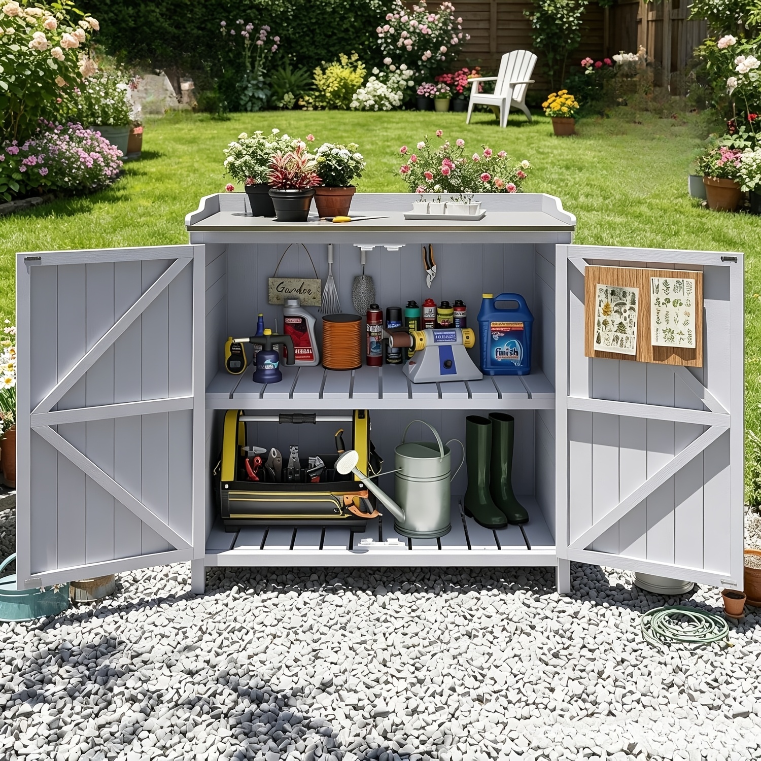 85x50x95cm Outdoor Area Storage Cabinet, And Removable Partition Wall, -plated Top, Practical Storage Unit For Garden And Balcony Temporary Removable