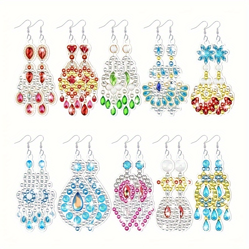 

10 Pairs Diy Diamond Painting Earrings Kit: 5d Digital Diamond Painting, Teardrop Pendant Earrings, Diamond Painting Crafts, Jewelry Making Earrings Set