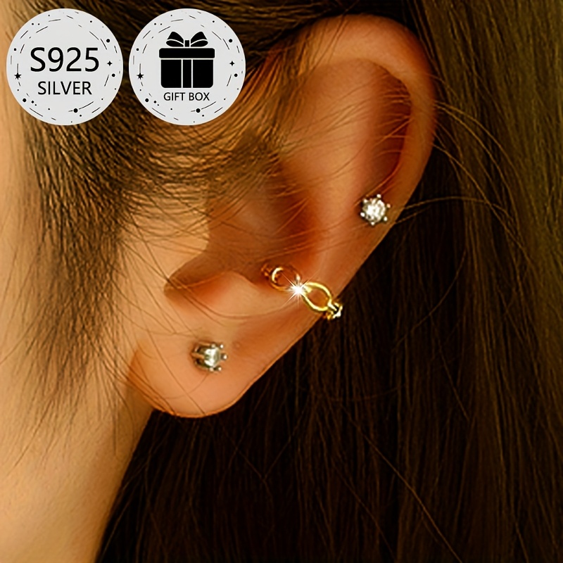 2pcs Geometric Hollow Clip On Earrings 925 Silver Lightweight