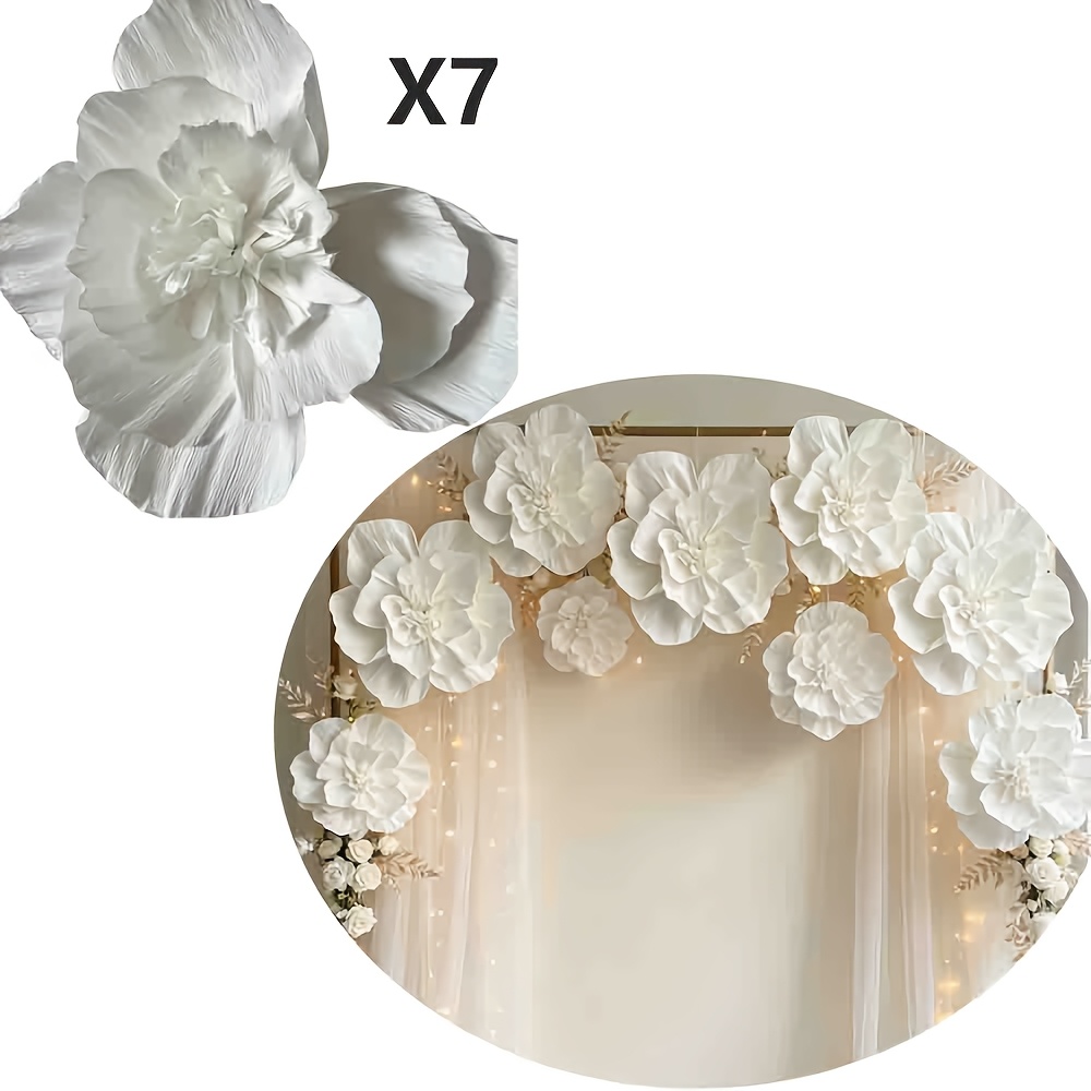 TEMU 7pcs Set Large White Paper Flower Hanging Ornaments For Wedding Proposal Venue Hanging Floral Arrangements, Birthday Party Courtyard Wall Paper