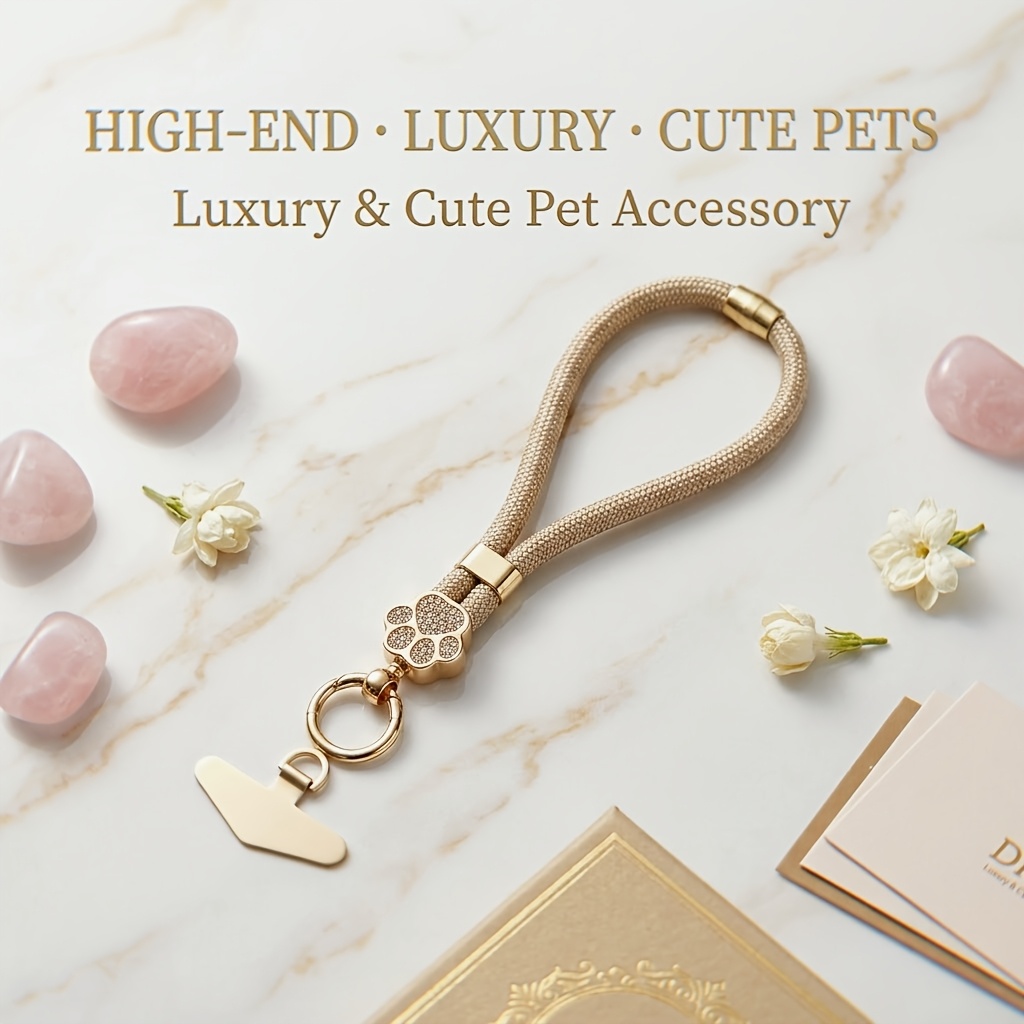 TEMU Correa de muñeca para teléfono con lindo diseño de pata de gato con pedrería, cordón de trenzado de nailon ajustable, pulsera antipérdida para