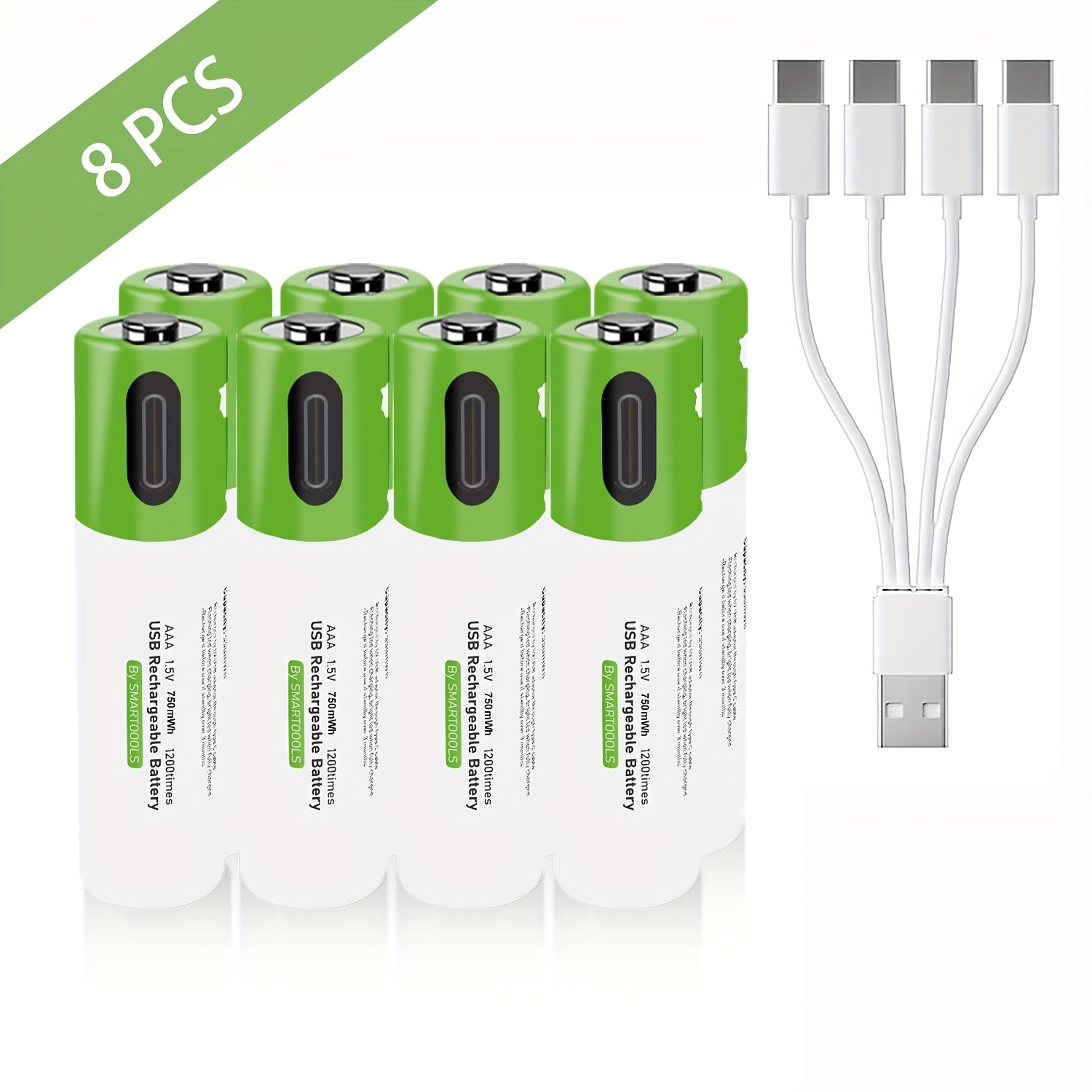 TEMU 8pcs Smartoools Aaa Rechargeable Lithium Batteries With Fast Charging (1.5h Charge), High Capacity 1.5v 500mah (750mwh), Usb-c Cable & Storage