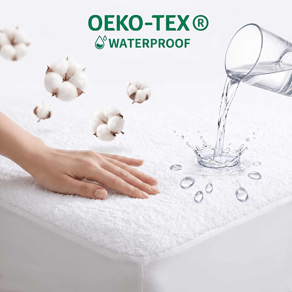Image of -touch Terry Fitted Sheet, 100% Cotton Waterproof Mattress Protector, , Deep Pocket, Non-slip, Anti-pee, Breathable Bedding For Nursing Home, Social Support Center, Bedroom, Hotel (no Pillowcase)