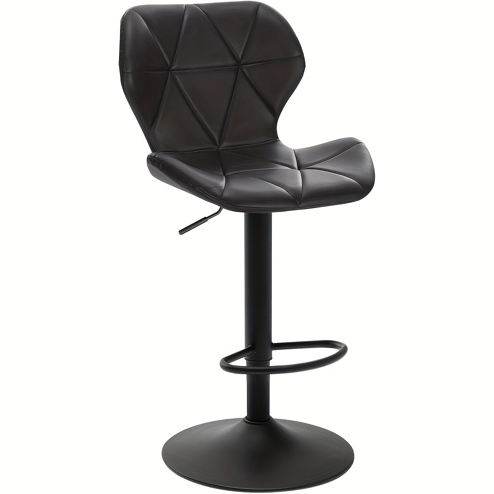 Image of 1pc Retro Bar Stool, Adjustable Height With Backrest, Faux Leather Padded Seat, Metal Base, Swivel Counter Chair
