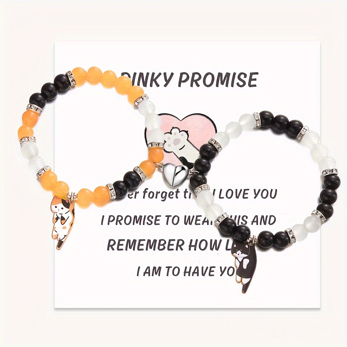 Image of Set Of 2 Cat-themed Charm Bracelets Featuring Magnetic Matching Designs, With Colorful Cat Pendants. A Thoughtful Gift For Cat Enthusiasts, Perfect For Birthdays And Christmas