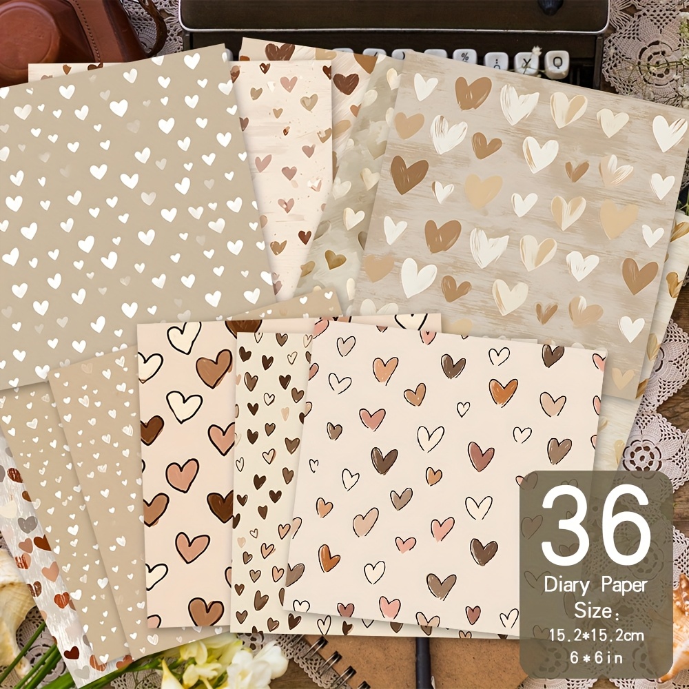 Image of 36 Sheets Paper, '', Background For Albums, Crafts, Card Making, And Journaling, Decorative Straight Paper Material, Diary Scrapbooking Supplies - Brown Love Heart