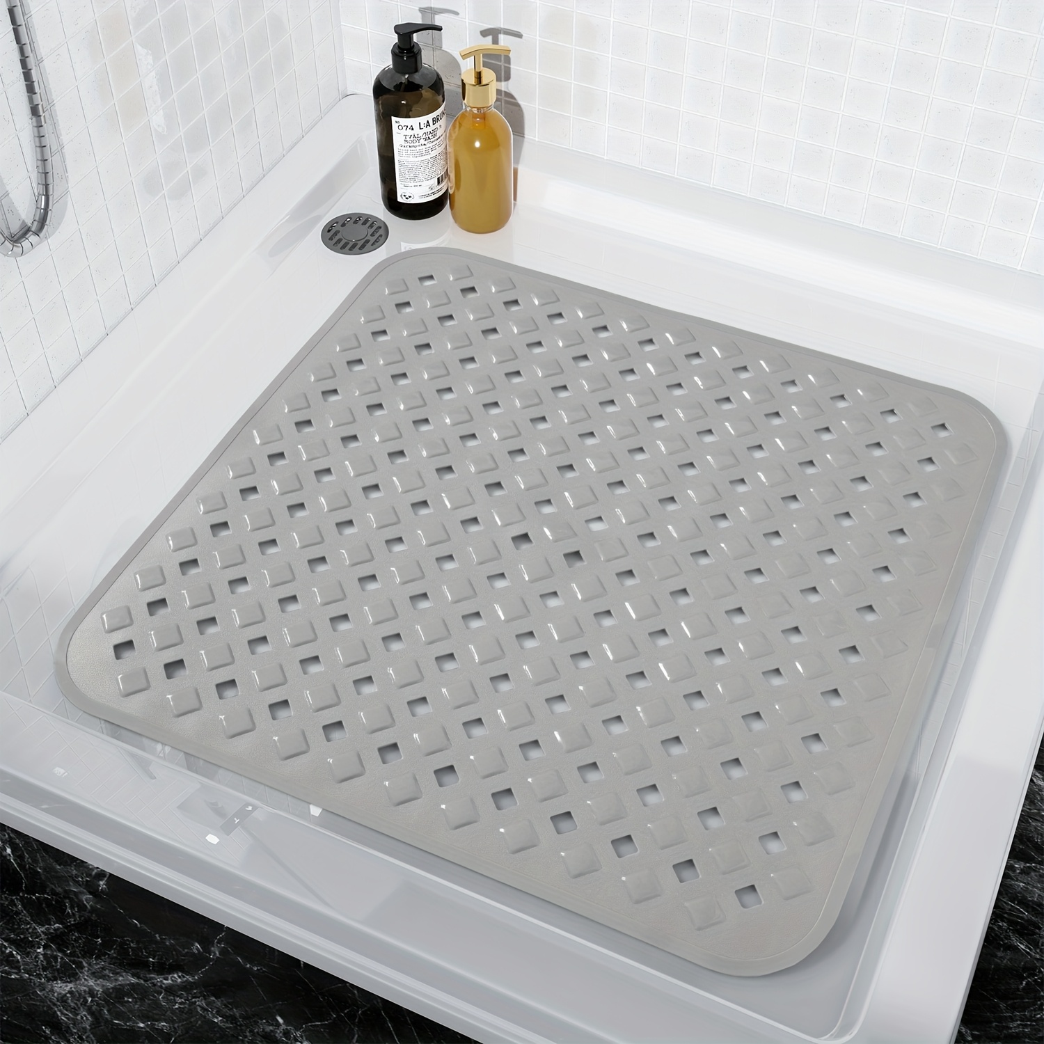 Shower Mat Non-slip Machine Washable Shower Mats For Inside Shower With Suction Cups And Drain Holes Extra Safe Standing Bathtub Mat Bathroom Additions