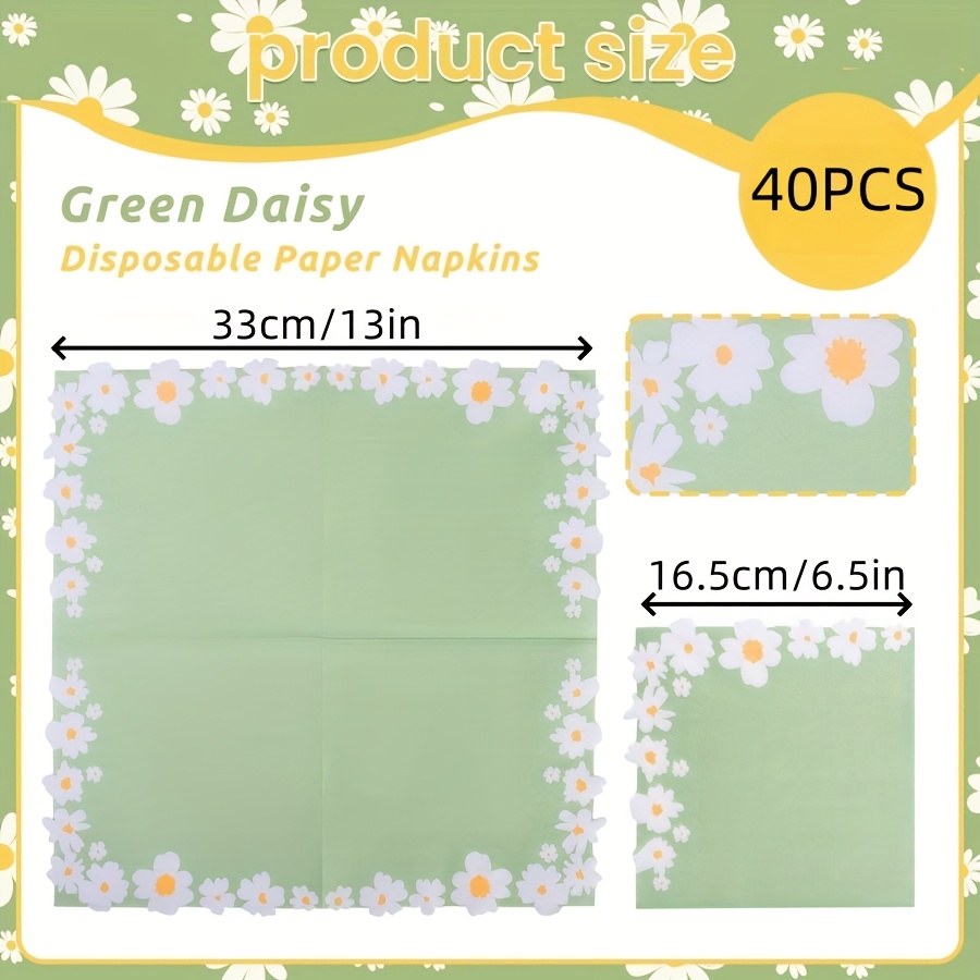 Image of 40pcs Small Daisy Napkins, 2 Layers, Cocktail Napkins, Decorative Hand Towels, Bathroom, Wedding, Birthday Party (green) For Halloween、christmas