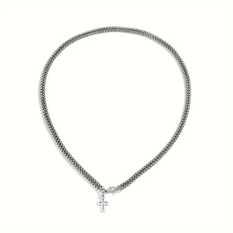 1pc Double Layer Hollow Cross Pendant Necklace, Men's Stylish Sweater ...