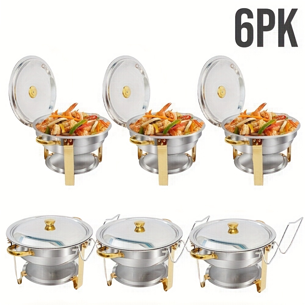 Image of Chafing Dishes For Buffet 1/2/4/6 Pack, 6qt Round Chafing Dishes For Buffet [elegant Golden And Silvery Colors] Stainless Steel Chafing Dish Buffet Set For Any Party, Cooking