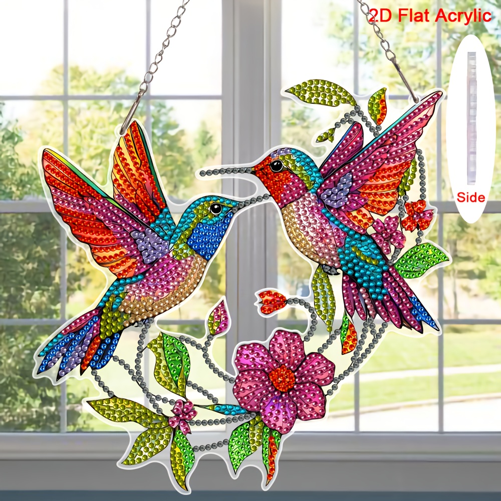 2d flat diamond painting kit hummingbird and flower   hanging acrylic mosaic   irregular shape   catcher suitable for beginners and adults perfect gift for  