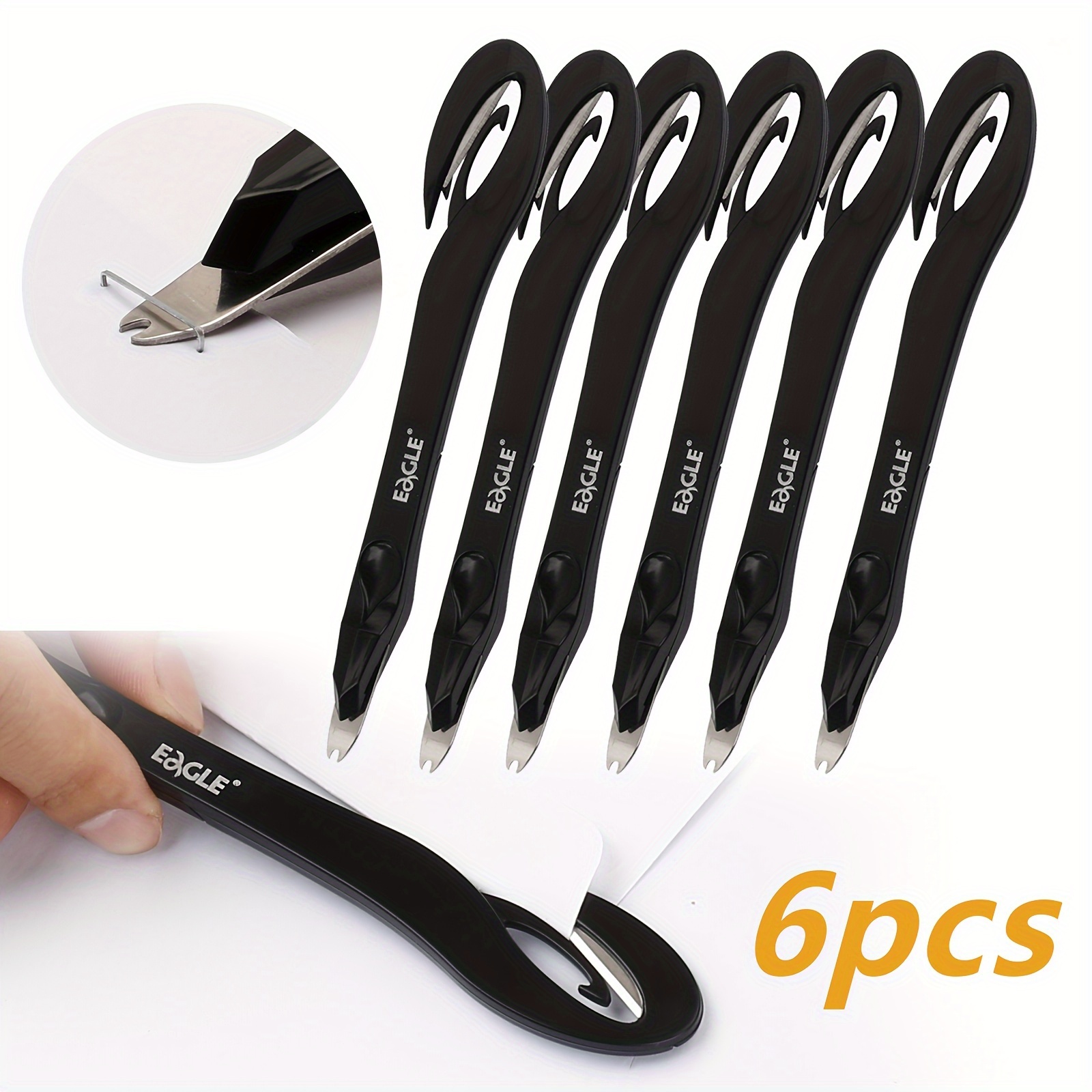 TEMU Eagle 6pcs Staple Remover Set With Safety Blade, 2-in-1 Letter Opener - Multi-functional Portable Tool For Office, Home & Travel