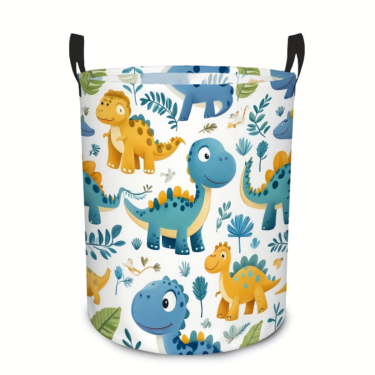 TEMU 1pc Large Capacity Laundry Basket With Cute Dinosaur Pattern - Foldable, Durable Polyester Storage Bin For Dirty Clothes, Design With Handles,