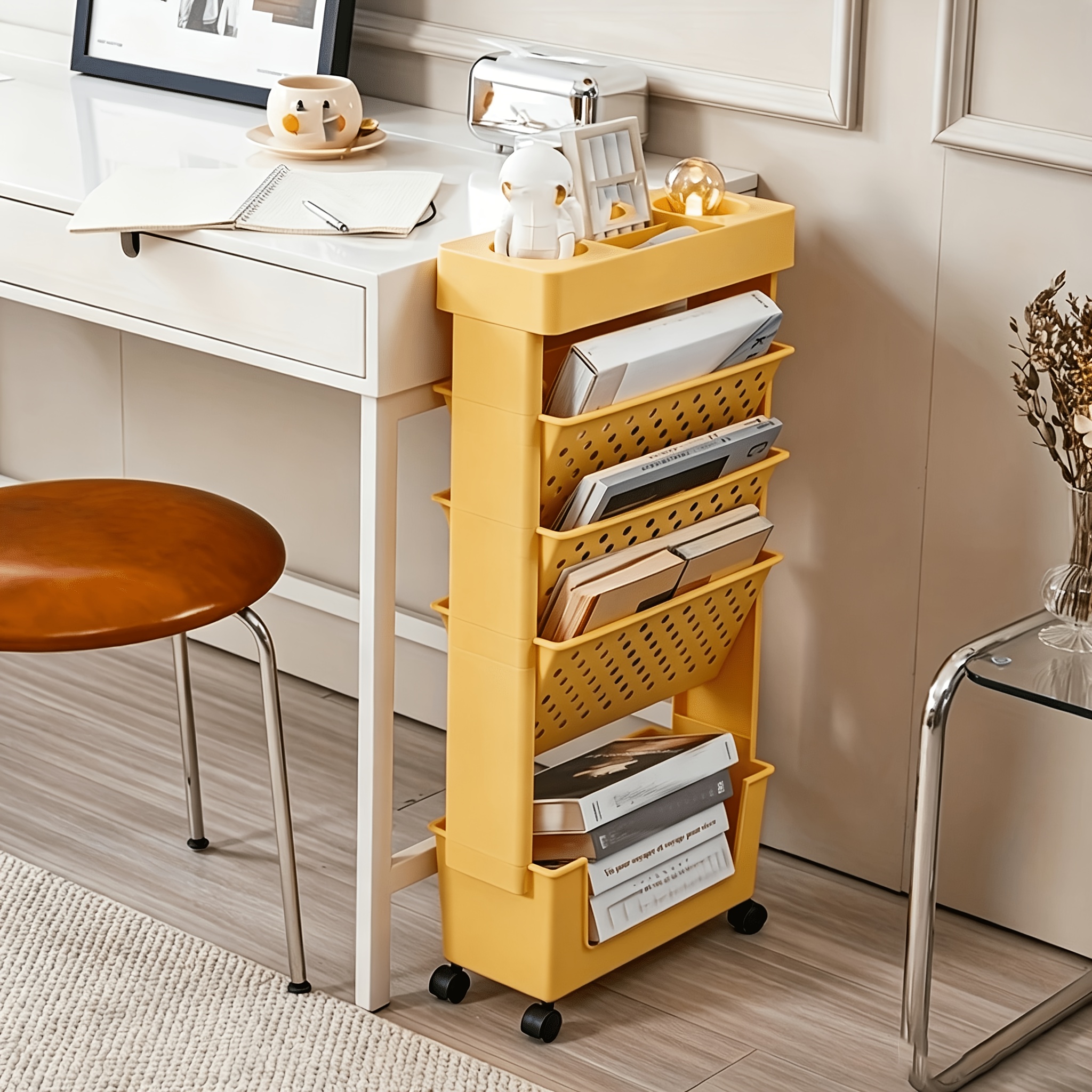 5-Layer Rolling Book Storage Box, Desktop Hanging Organizer