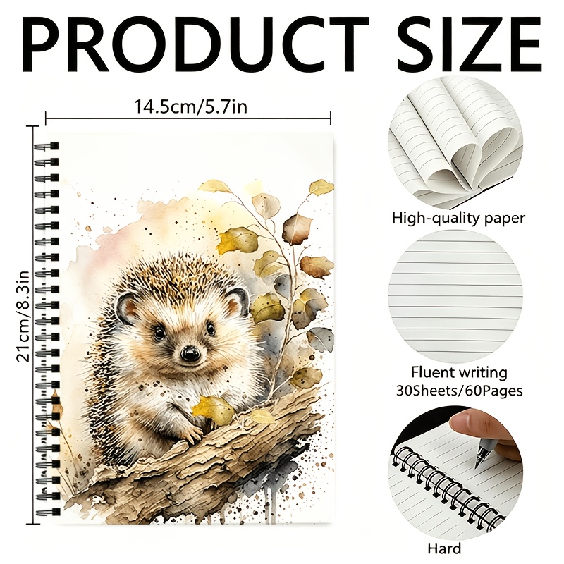 TEMU 1 Hedgehog Standing On A Branch Spiral Lined Notebook, 30 Inner Sheets Totaling 60 Pages Spiral Notebook, Suitable For School And Office Use, A
