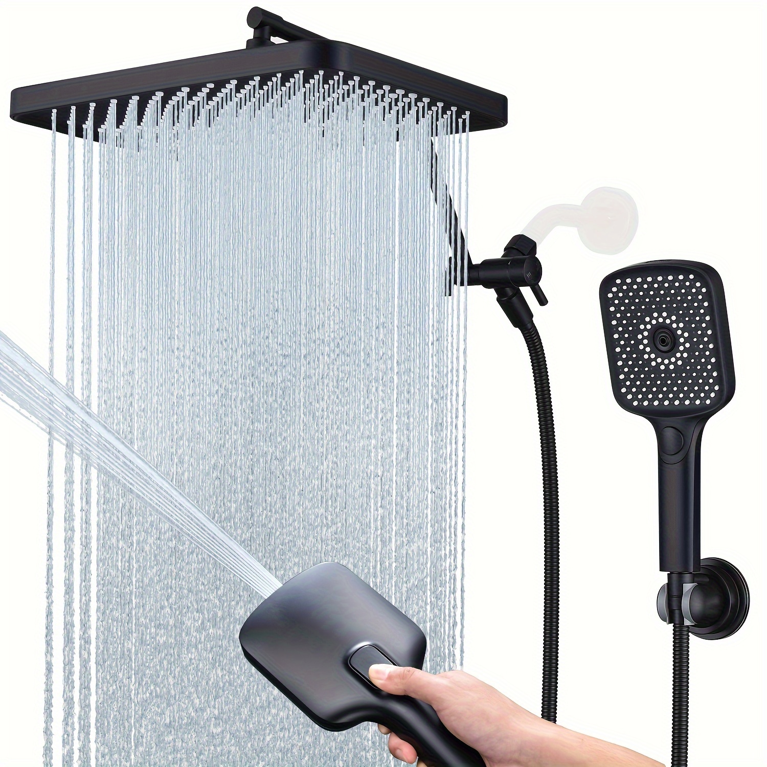 

Shower Heads With Handheld Spray Combo, 13 Inches Rain Shower Head With 4-mode Shower Wand, And 13 Inches Adjustable Arm, 3-way Shower Diverter Valve, Extra Long Hose (matte Black)