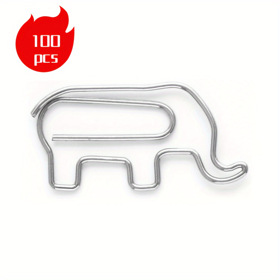 Image of 100pcs Silvery Cute Elephant Shaped Paper Clips Bookmarks, Funny Office Supplies Elephant Gifts For Women Men Coworkers Teachers.