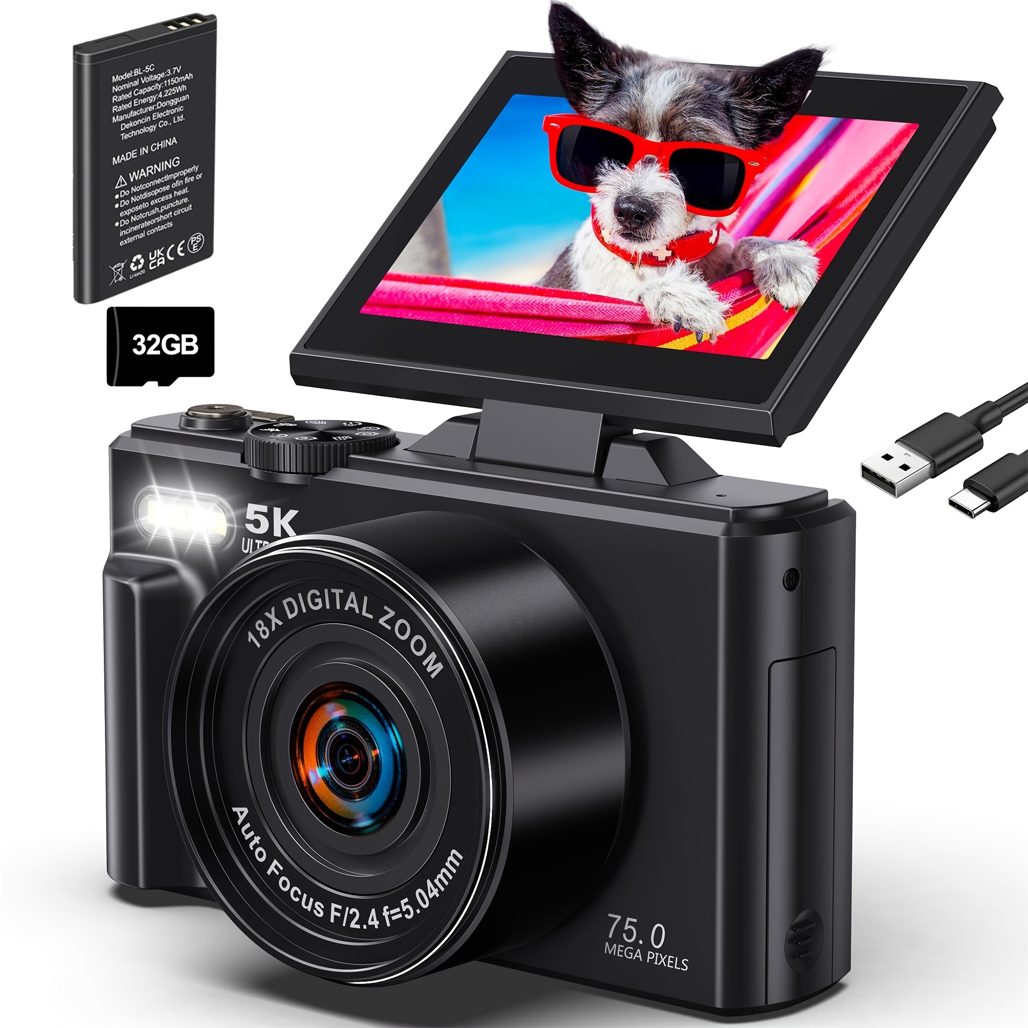 5k wifi vlogging camera 75mp uhd ° flip screen Temu Colombia