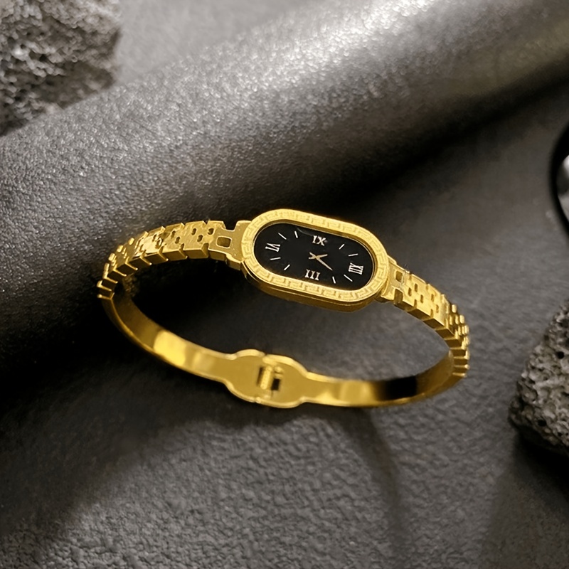 TEMU 1pc "Montre Non Réelle" Bracelet Rétro Ovale avec Design Texturé, Bracelet Design Cercle Creux, Accessoire de Facile pour les Navetteurs