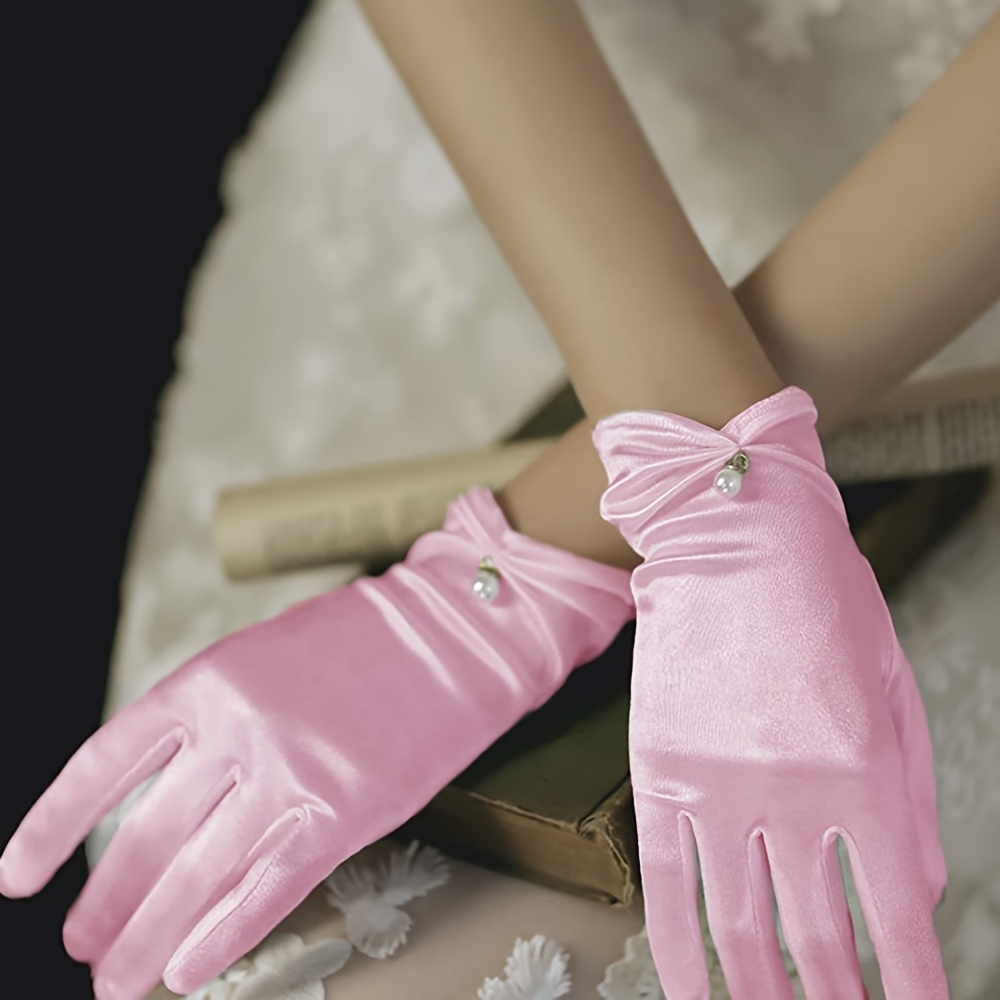 Women's Satin Short Opera Gloves, Elegant 1920s Style with Trim