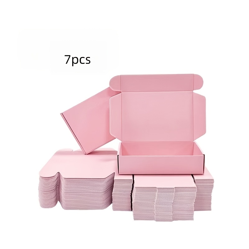 TEMU 7-pack Foldable Corrugated Gift Boxes With Lids, Pink White , Mailer Boxes For Packaging Shipping, Cardboard Gift Boxes For Birthday Wedding