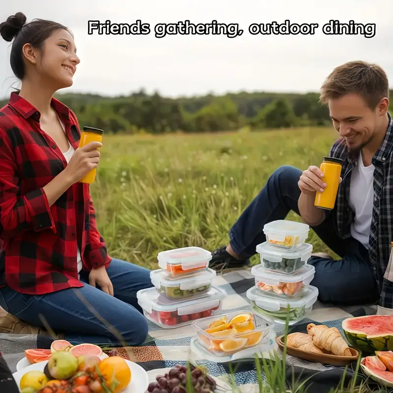 8pcs borosilicate glass food storage containers with leak proof lids microwave oven dishwasher safe bpa free stackable rectangular lunch boxes for rv camping food storage organizer microwave safe containers lid design bpafree material Product details 6
