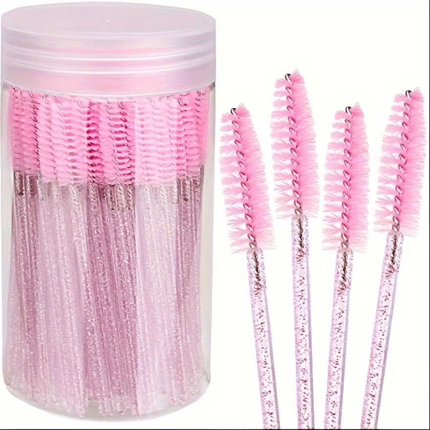 

40pcs/bottle Disposable Eyelash Brush With Container, Mascara Wands For Travel Eye Lash Makeup Accessories, Spoolies For Eyelash Extensions, Crystal Eyebrow Brushes