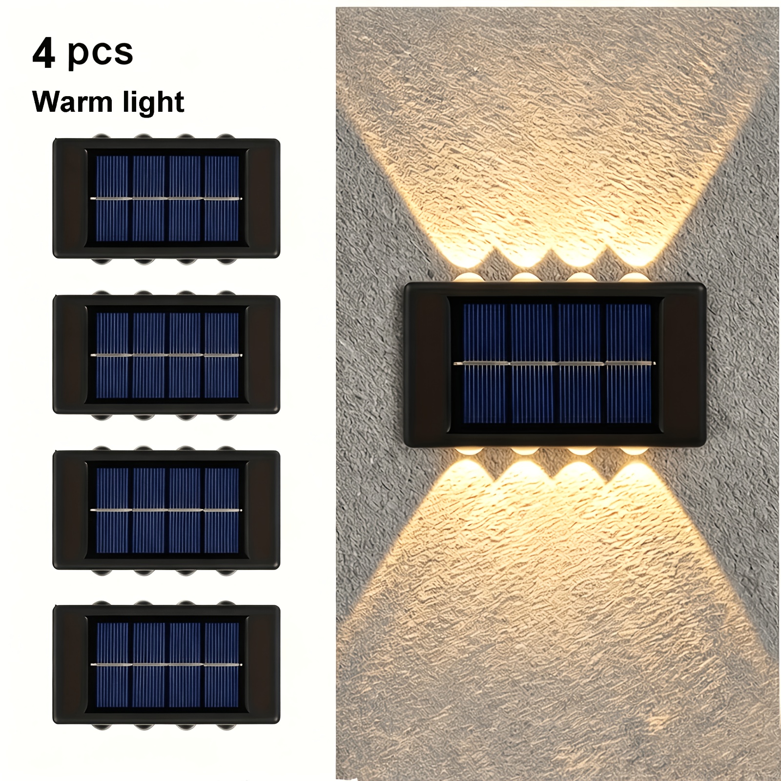 TEMU 4pcs Solar Wall Lights Outdoor, Up And Down Solar Fence Lights, Modern Led Solar Powered Patio Lights Dusk To Dawn For Yard, Garden, Pathway,