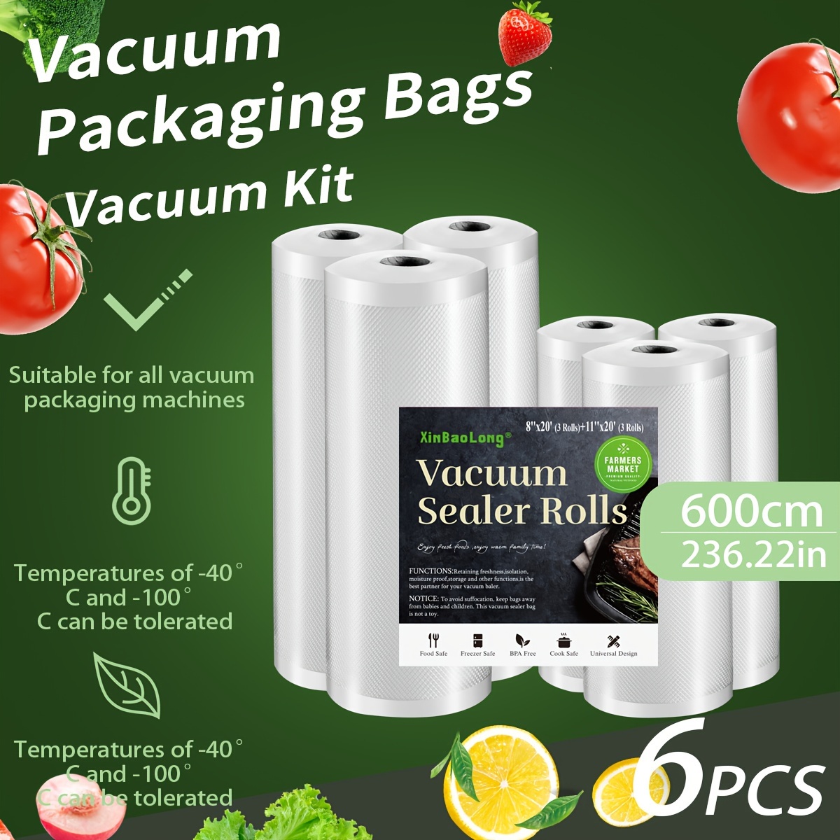 

6pcs Vacuum Sealed Bags, Food Vacuum Storage Bags, Free Of Bisphenol A, Used For Meat, Fruits, Grains, And Vegetables, Kitchen Organizers And Storage, Kitchen Accessories
