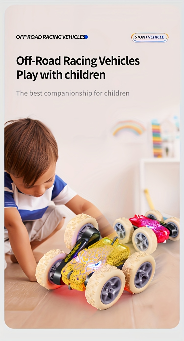 Remote Control Dinosaur Stunt Car, 2.4GHz Remote Control, 360° Flip Drift Monster Truck, All-terrain Four-wheel Drive, Rechargeable Battery, Cool LED Lights, Suitable For Children 6 Years And Above