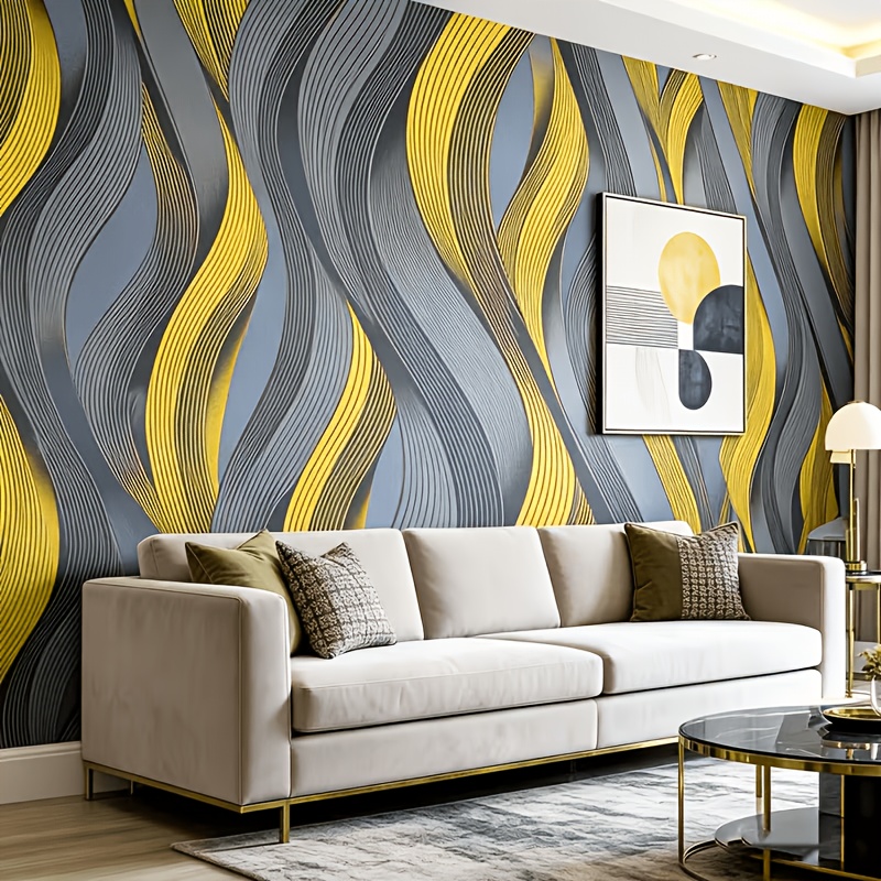 TEMU 1 Roll Light Luxury Wavy Pattern Self-adhesive Wallpaper Waterproof Removable Living Room Tv Sofa Background Wall Decorative Sticker, 45 X 880cm