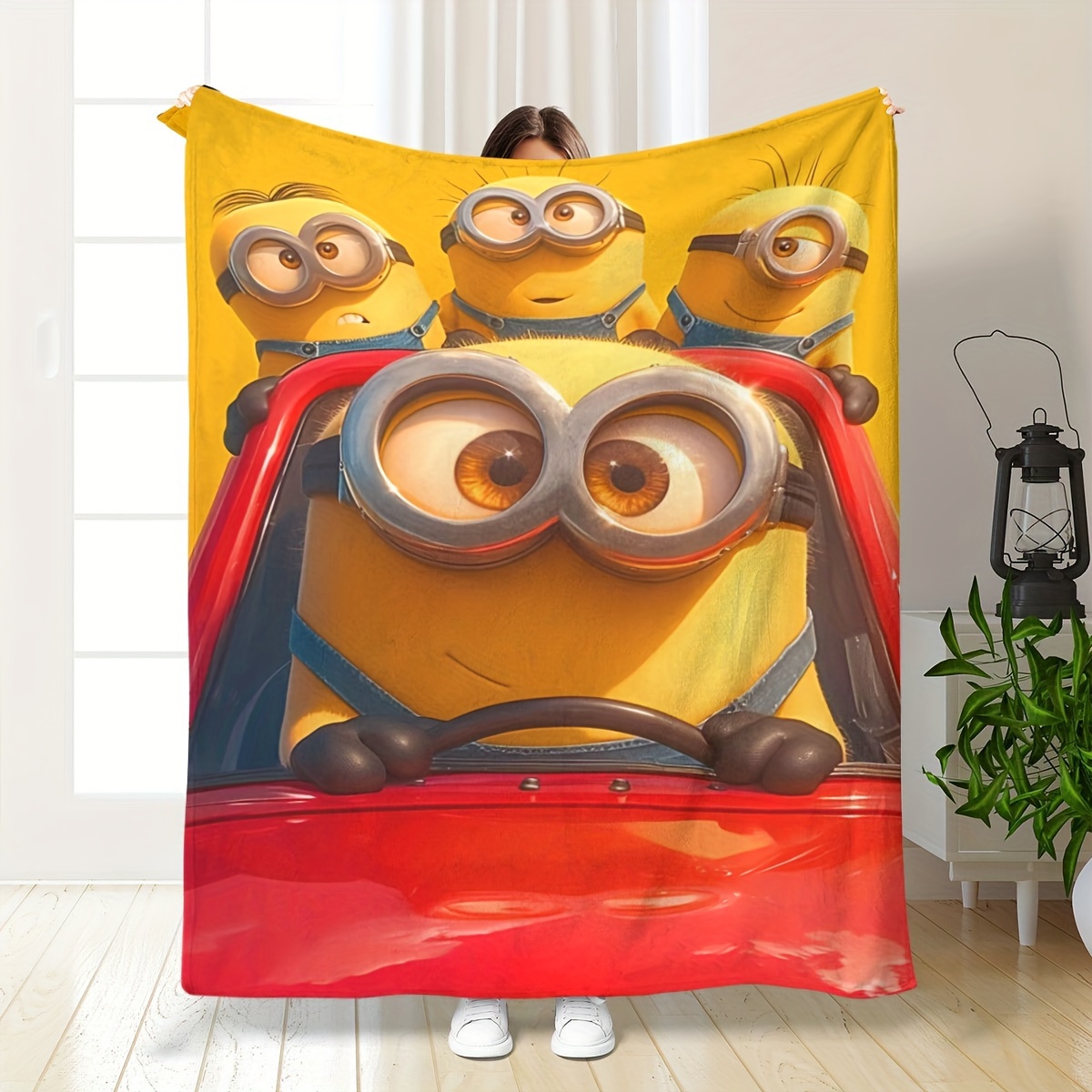 

- Minions Flannel Blanket - Hypoallergenic, , , Knitted , For , , Car, - 1pc