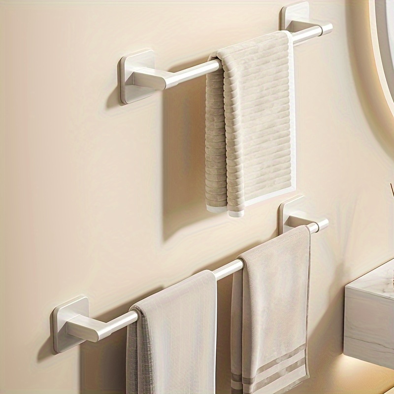 

1pc White No-drill Wall-mounted Towel Bar, Adjustable Bathroom Rack, Slipper Organizer, Bath Towel Holder, Toilet Towel Rail Single Rod Hanging Rod
