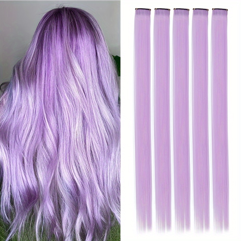 5pcs Light Purple Hair Clip Hair Extension cm Long Straight Hair Clip  Synthetic Halloween Costume Christmas New Year Gift for Women