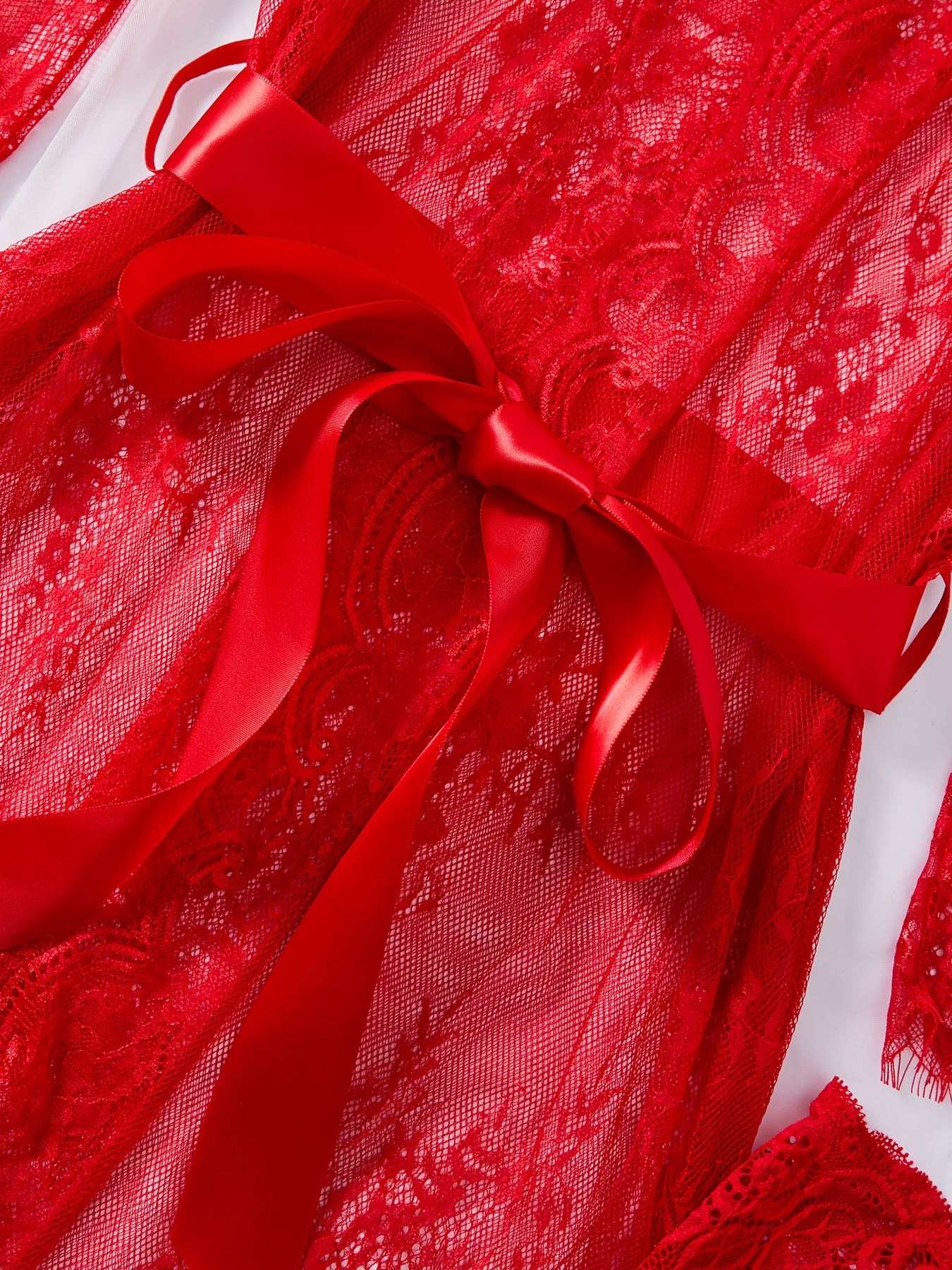 a lingerie robe set featuring eyelash lace wave decorations ribbons a   two piece outfit and a beautifully designed kimono bathrobe Product details 15