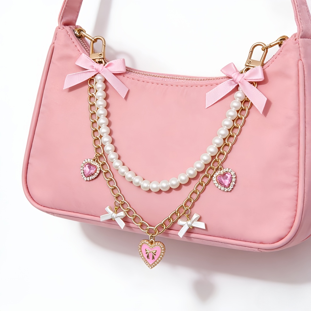 TEMU 1pc Charme de Sac Double Couche Nœud Cœur Rose