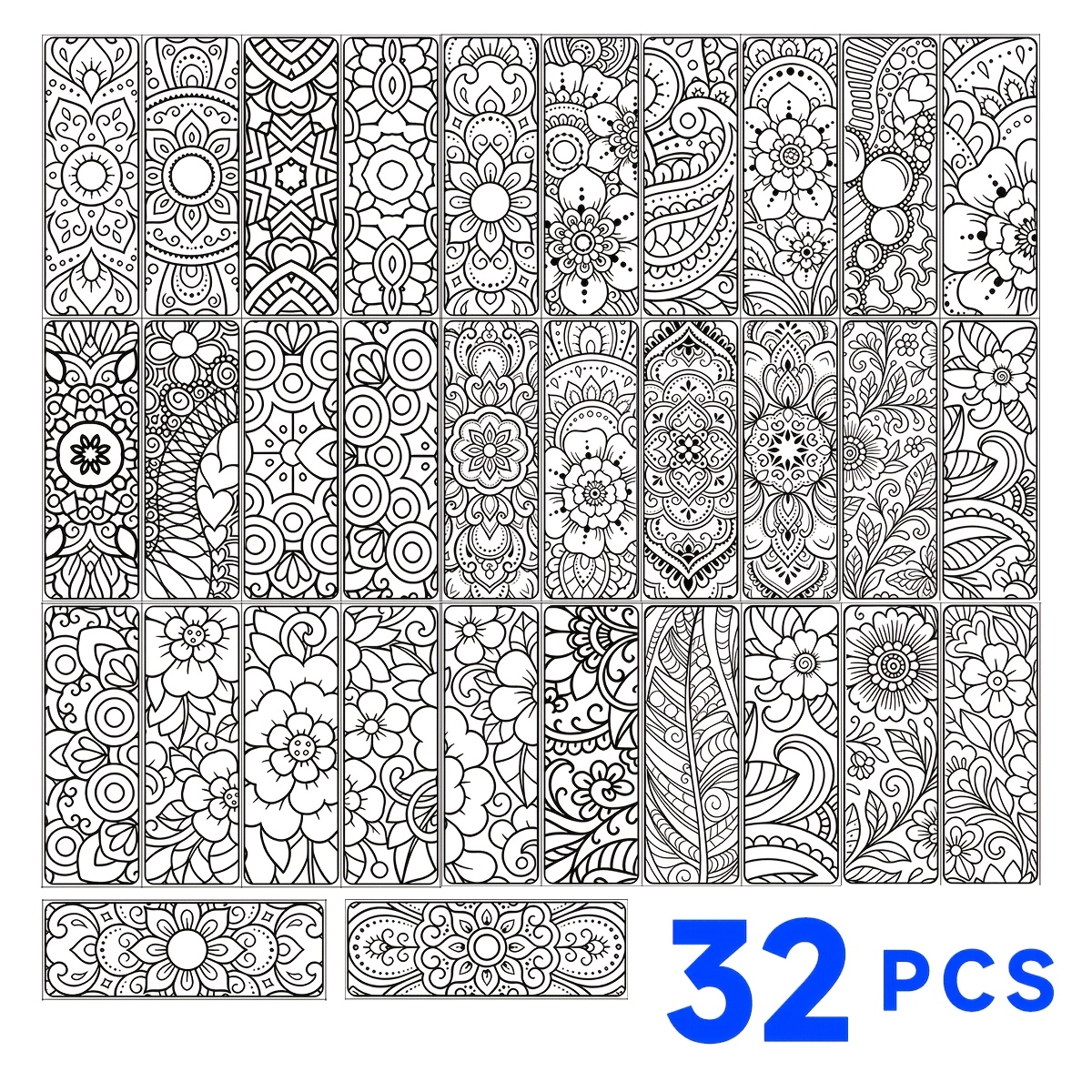 TEMU 32pcs Mandala Bookmark Set, Exquisite Bookmarks, 5*14cm, 32 Different Patterns, Black And White Line Art, Great For Adult Relax, Blank Back Page