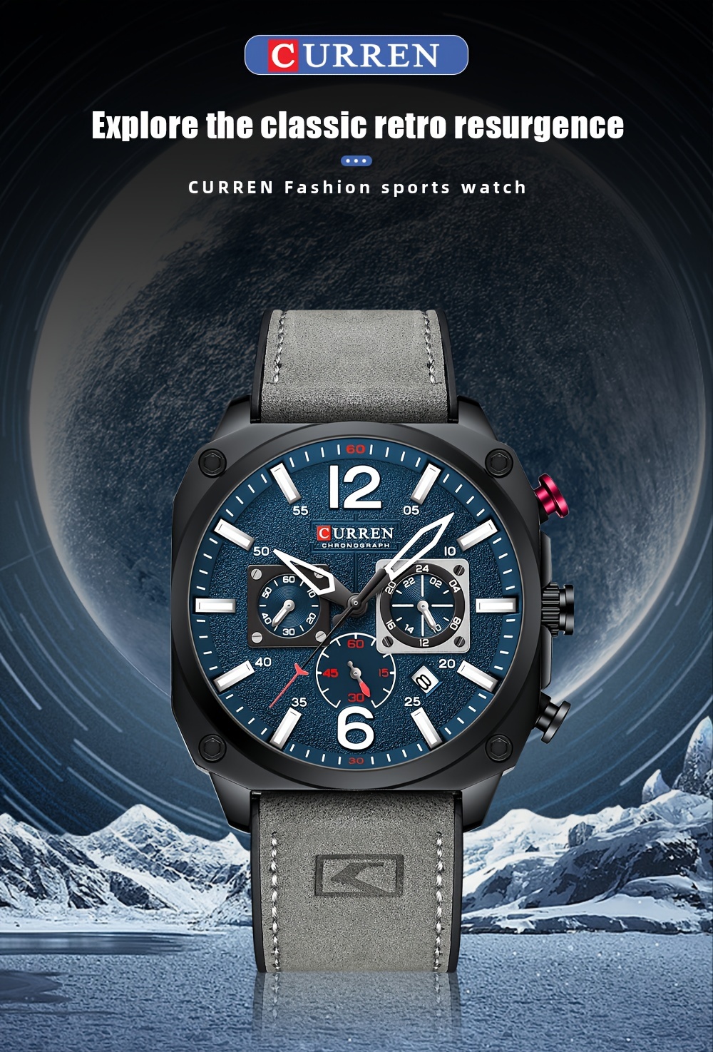 mens fashionable sports watch multifunctional chronograph quartz luminous hands date display   alloy case square dial electronic movement silicone strap   details 0