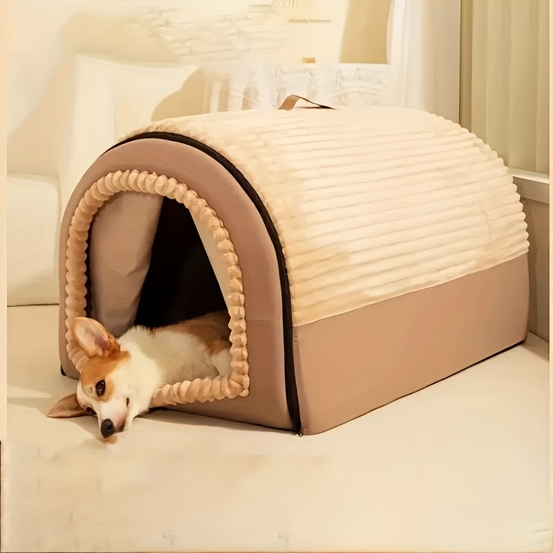 All-Season Warm & Cozy & Dog House with Plush Removable Bed - Spacious Cottage-Style Pet Tent for Large Breeds, Indoor/Outdoor Use, Winter-Ready Kennel for Golden Retrievers, Shih Tzus, Pomeranians - Easy-Clean Durable Pet Shelter