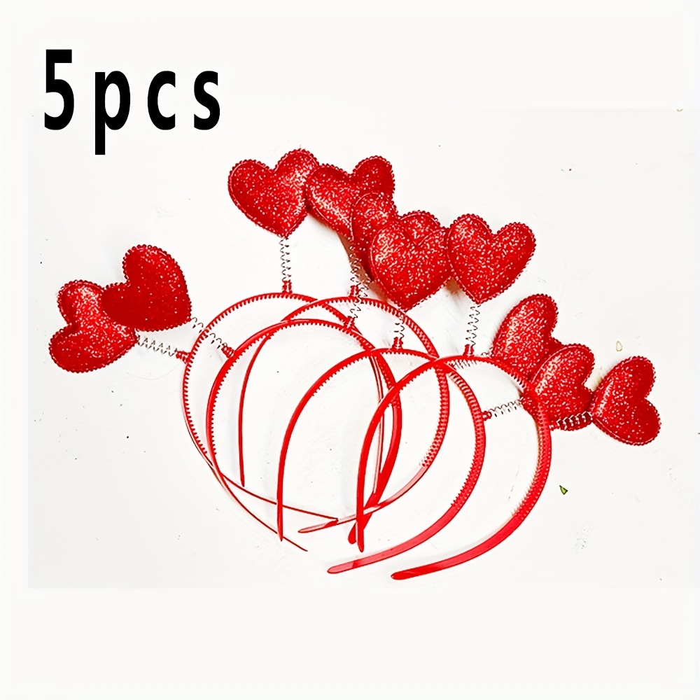 

5pcs Glittery Red Heart Headband Set - Cute & Sweet , Plastic Hair Accessories For Valentine's Day, Proposals, Birthdays & New Year's Celebrations, Valentine Hair Accessories