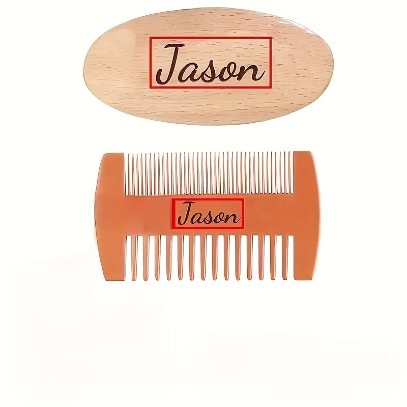 TEMU A Customizable Engraved Men's Beard Grooming Set - 2pcs With Brush And Comb, Wood, Includes Travel Bag - Perfect Father's Day Or Birthday Gif