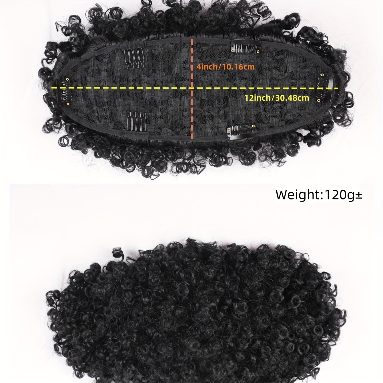 afro high puff hair bun ponytail drawstring with bangs synthetic   curly mohawk   fauxhawks pony tail clip in on ponytails for women hair extensions with six clips details 3