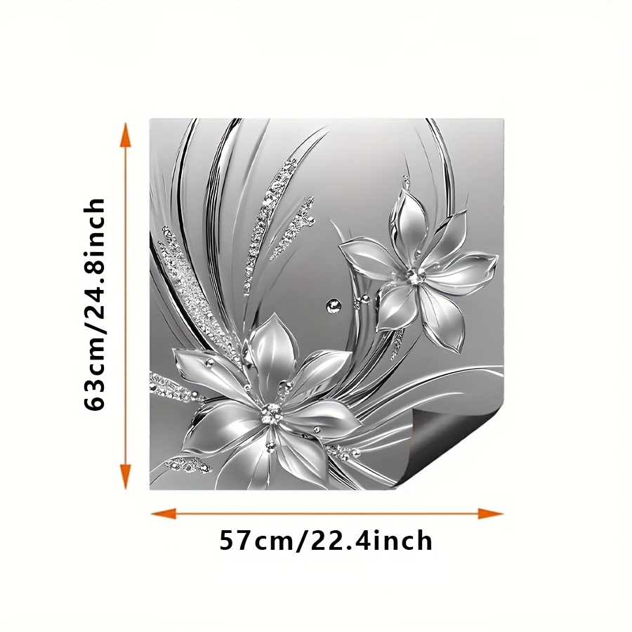 E-shop 2er-Pack Geschirrspüler-Aufkleber, 2D flach, metallisch silberfarbene, geprägte Blumenmuster-Weichaufkleber,