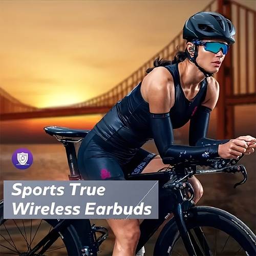wireless running earbuds with earhooks noise cancelling headphones for sports dual led display pure sound built in microphone
