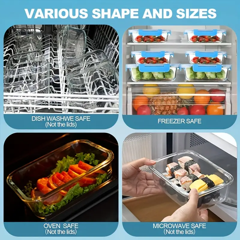 24pcs 12 lids 12 glass bowls glass meal preparation containers reusable and stackable food storage containers with lids that are leak proof for camping picnics schools offices and colleges kitchen storage boxes and kitchen accessories Product details 6