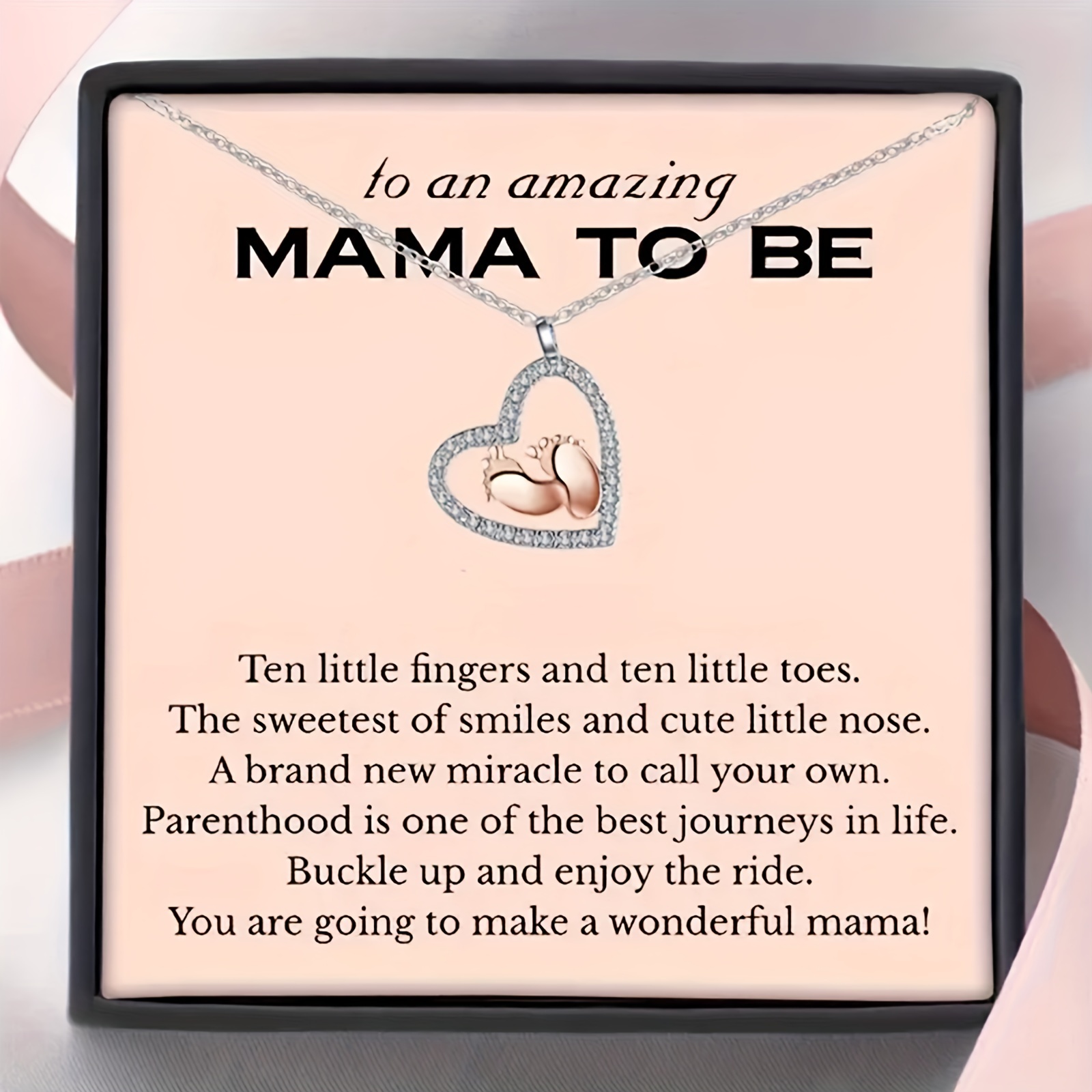 TEMU 1pc, Collier à pendentif "Pied et cœur" et tendance, avec carte de texte "À une maman future incroyable", adapté à un usage , un enceintes, avec
